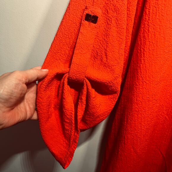 Ali Miles Tunic Red Gauze Black Button Asymmetrical Shark Bite Hem Artsy Boho 1X - Picture 3 of 7